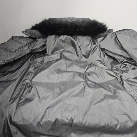 Lands' End Down Quilted Puffer Coat Jacket 3X Heathered Gray Hood Faux Fur - Picture 7 of 15
